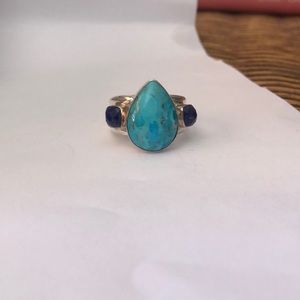 Turquoise teardrop sterling silver ring
